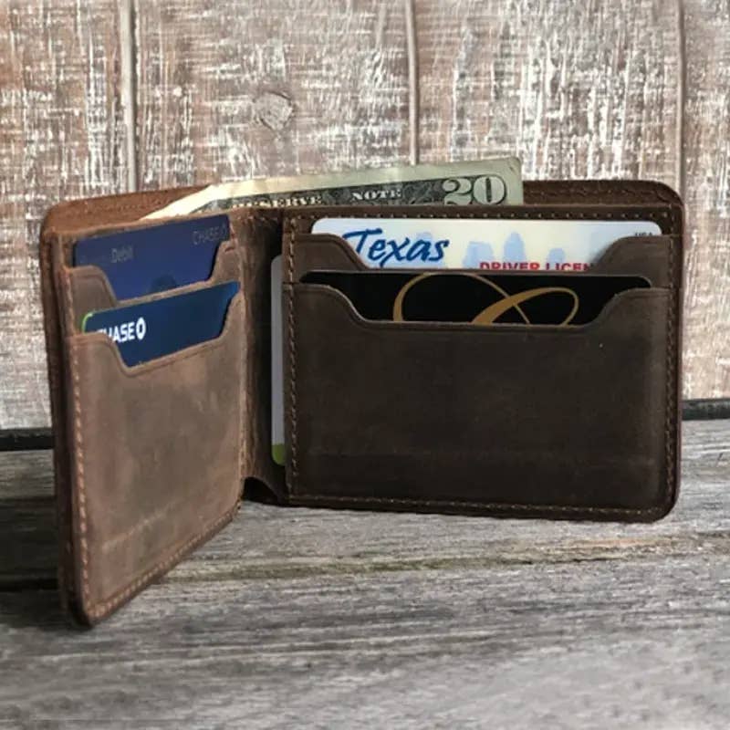 1844 Helko Werk Frontier Collection Leather Wallet for Men with Card Holder  - Cowboy Wallet - Rustic and Tough Bifold Wallet for Travel - Handmade