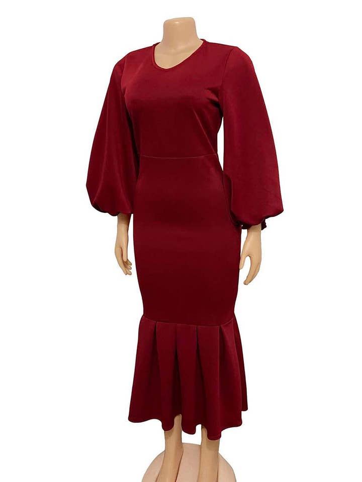 Aria Romance - Wholesale Dress - Women's - V-Neck Long Sleeve Fishtail Maxi Dress10