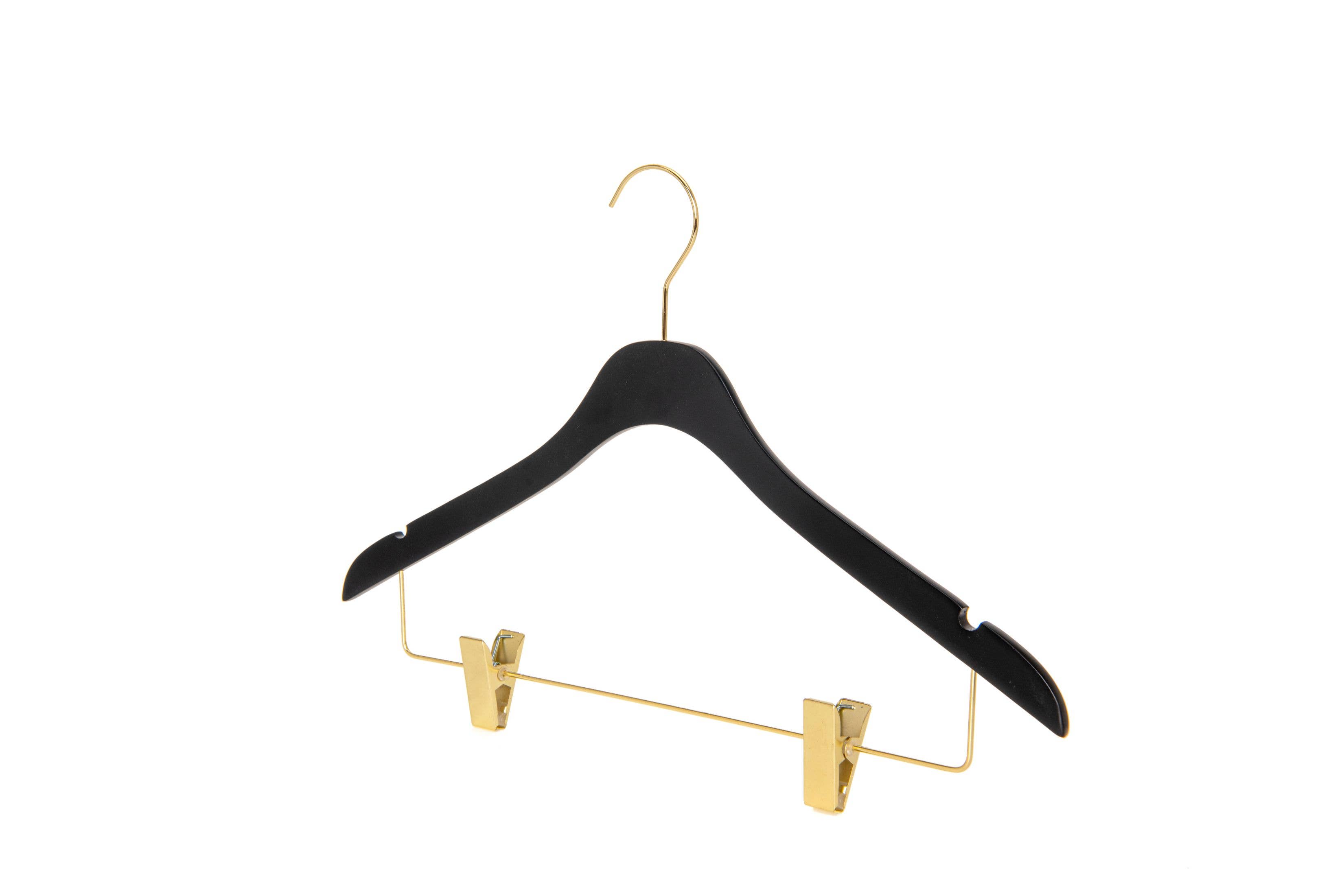 Quality Hangers – Cabides por atacado – WS73 Cabides Ultra Finos para Saias e Calças com Clipes Preto/dourado - 5 Unidades15