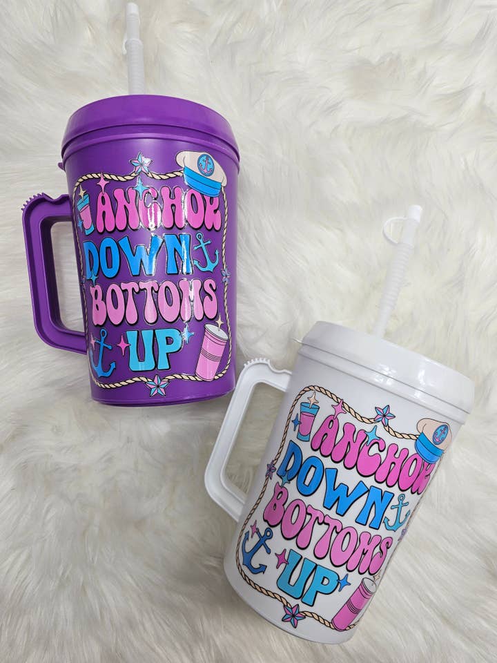 'Anchor Down Bottoms Up' Mega Trucker Mug 34oz for wholesale by Scratch Decor