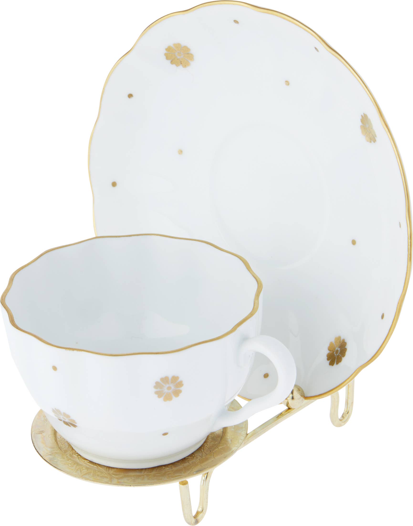 Bard's - Wholesale Decorative Tabletop Object - Bard's Ornate Gold Cup & Saucer Stand, 3" H x 2.75" W x 4" D2