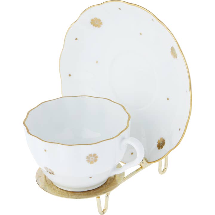Bard's - Wholesale Decorative Tabletop Object - Bard's Ornate Gold Cup & Saucer Stand, 3" H x 2.75" W x 4" D2