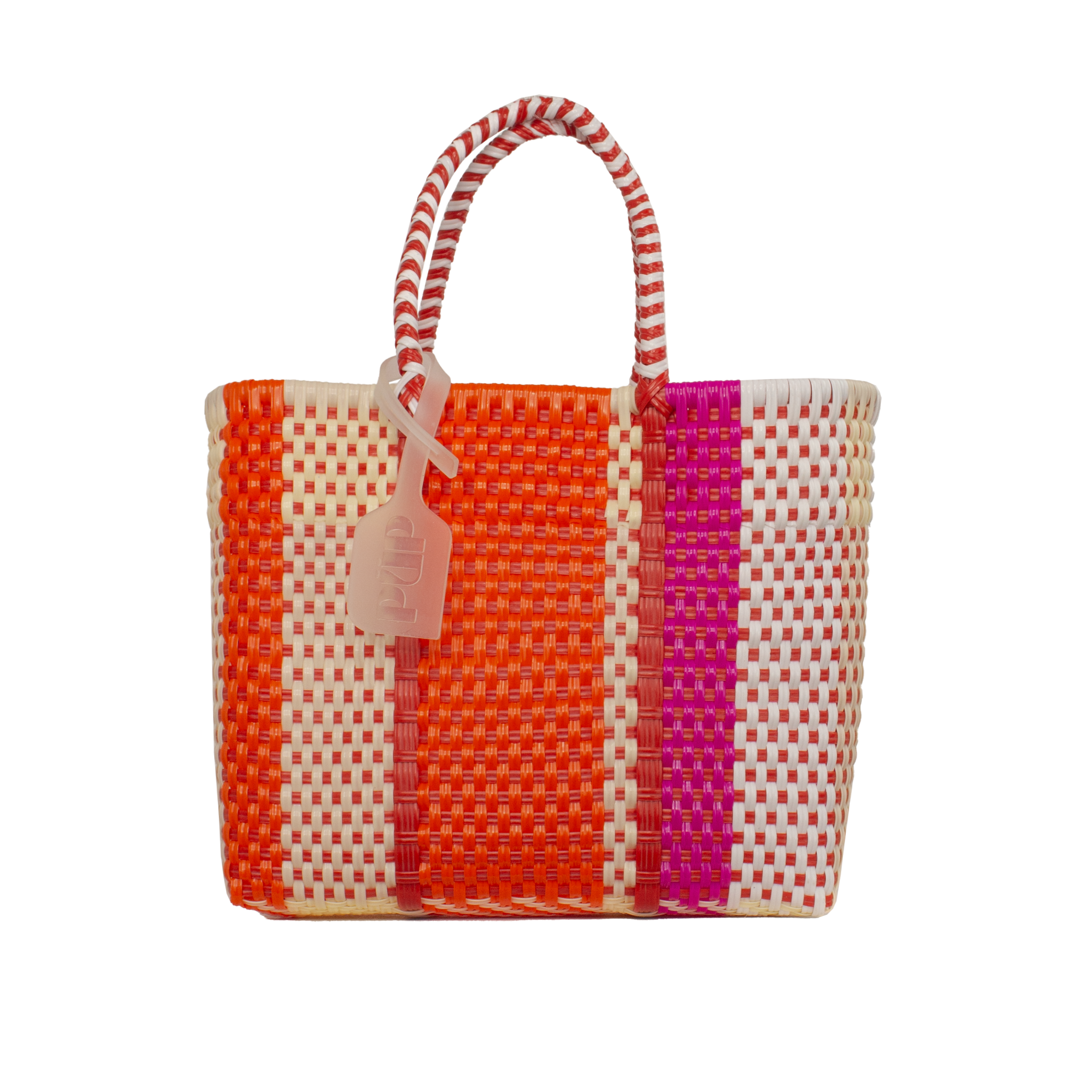 PÜP - Wholesale Beach Bag - Small multicolored red recycled plastic basket HANDMADE0
