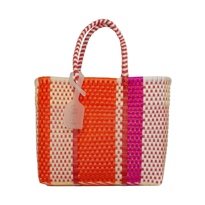 Small multicolored red recycled plastic basket HANDMADE for wholesale by PÜP