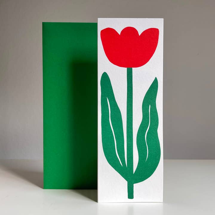Yes! Paper Goods - Wholesale Everyday Greeting Card - New! Tulip Flower Long Greeting Card - Red or Green Envelope1