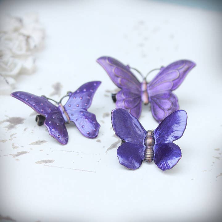 Ensemble d'épingles en forme de papillon violet Divine pour la vente par Circa 1890