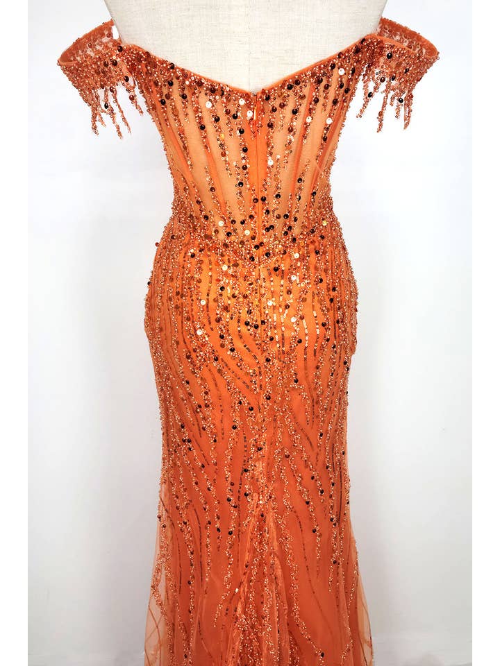 Chicas - Wholesale Gown - Women's - Off the Shoulder Sequin and Bead Long Dress C33125