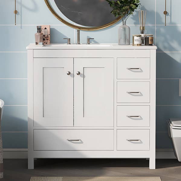 Meuble-lavabo de salle de bain 36" avec lavabo en céramique, blanc pour la vente par 39F INC CANADA