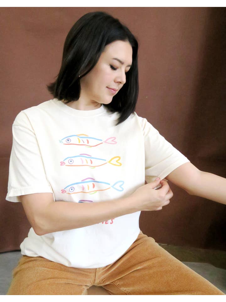 Joseph + Sue - Vendita all'ingrosso Maglietta serigrafata - Donna - Maglietta Acciughe, Tinta Vintage4