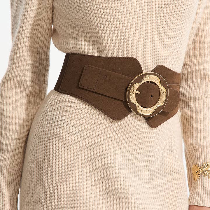 C-23286 Wide Elastic Belt – Gold Flower Round Buckle and other Purchase Wholesale ceinture cuir. Free Returns & Net 60 Terms on Faire trending on Faire.