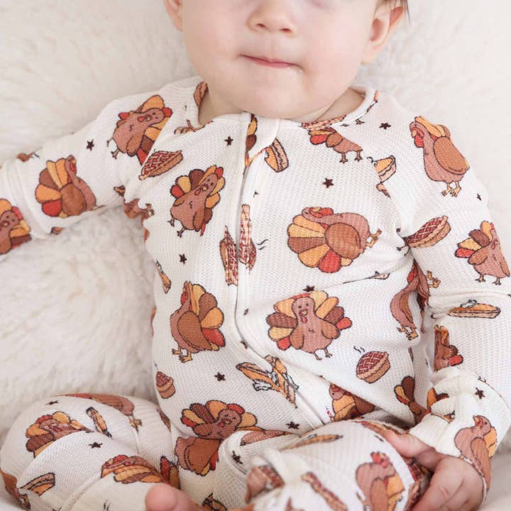 Caden Lane - Wholesale Jumpsuit - Baby - Turkey Treats Bamboo Waffle Convertible Zip Romper2