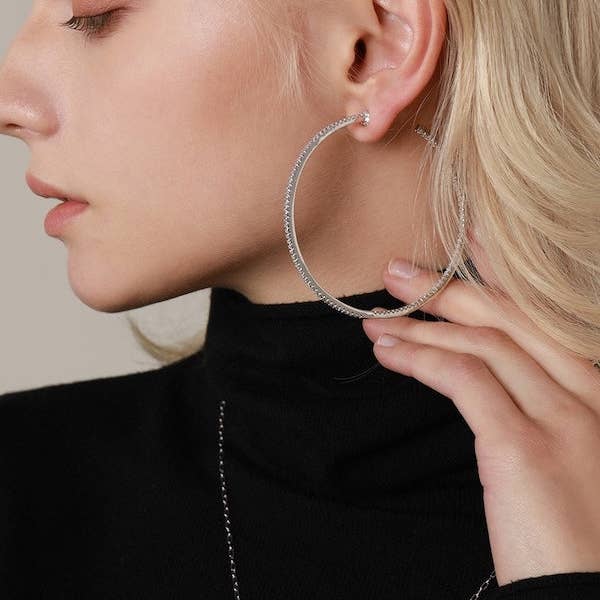 Oversized Sparkling Hoop Earrings-360 Degree Glamour for wholesale by LanLivia