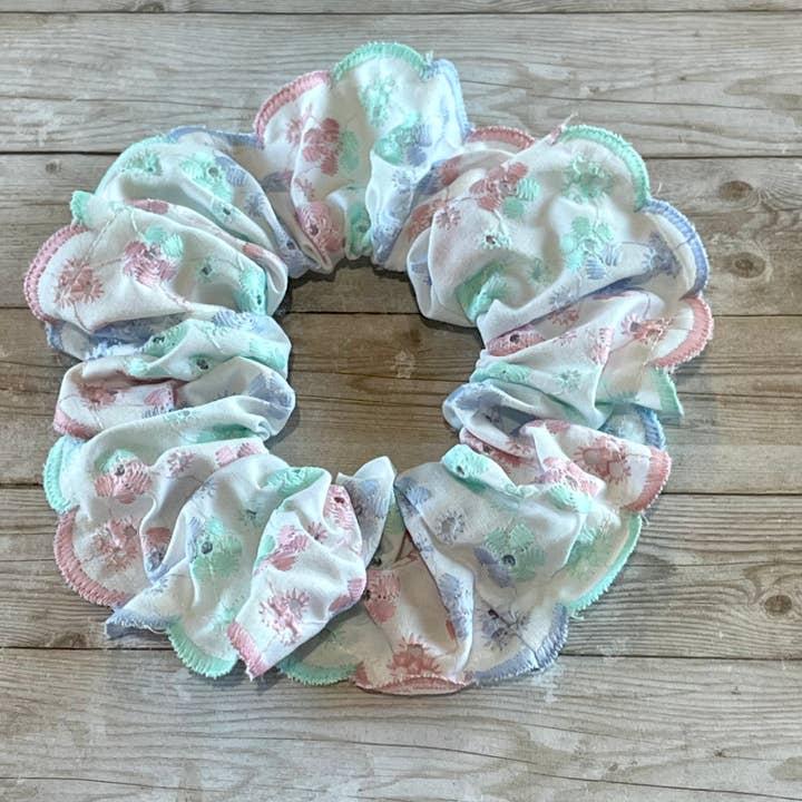 Scrunchie Vintage Pastel Floral Eyelet Embroidery for wholesale by Open Window Studios