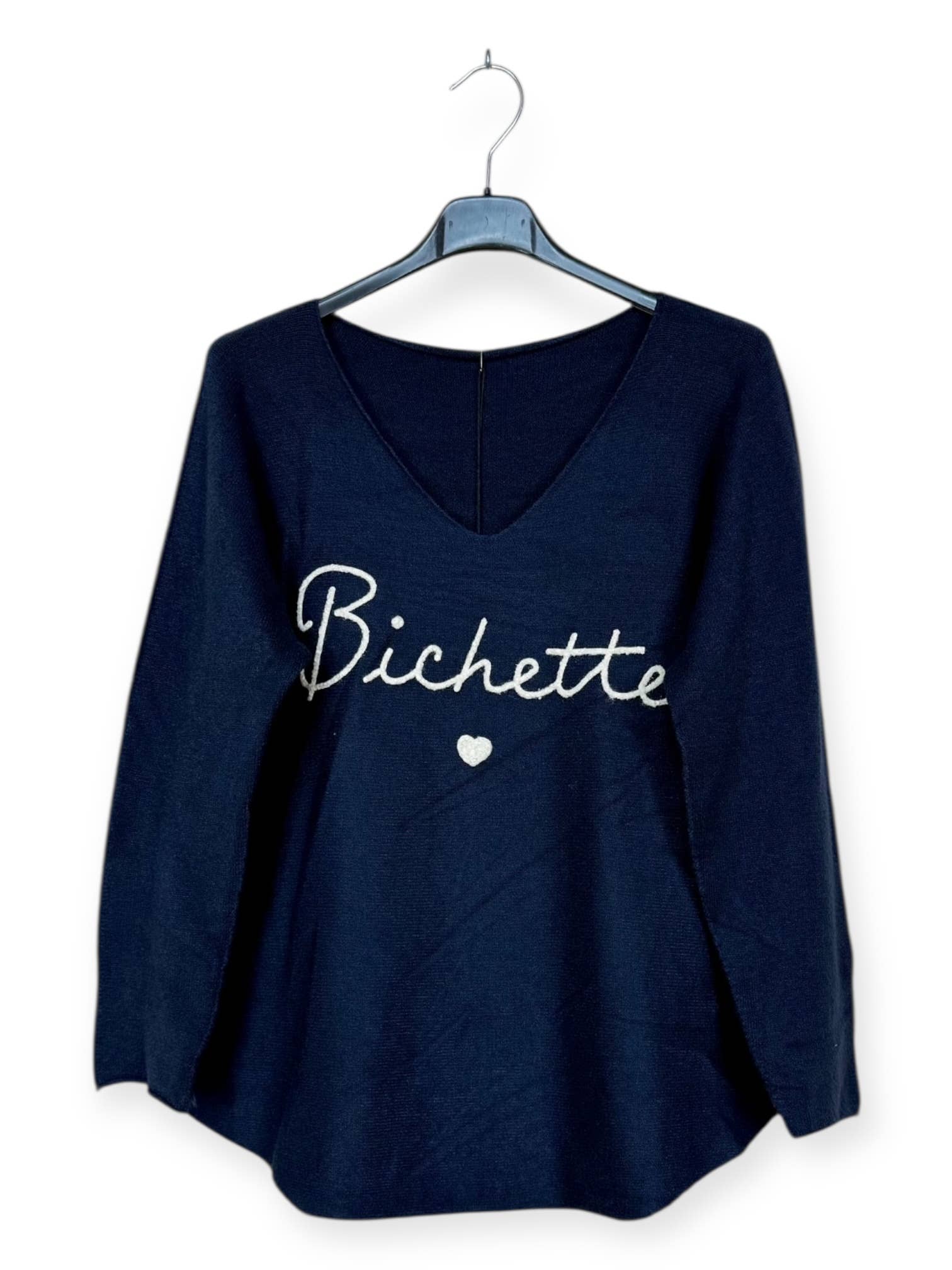 Lucky Nana - Wholesale Knit Sweater - Women's - AH 3167 - V-Neck Sweater with Bichette Flocking8