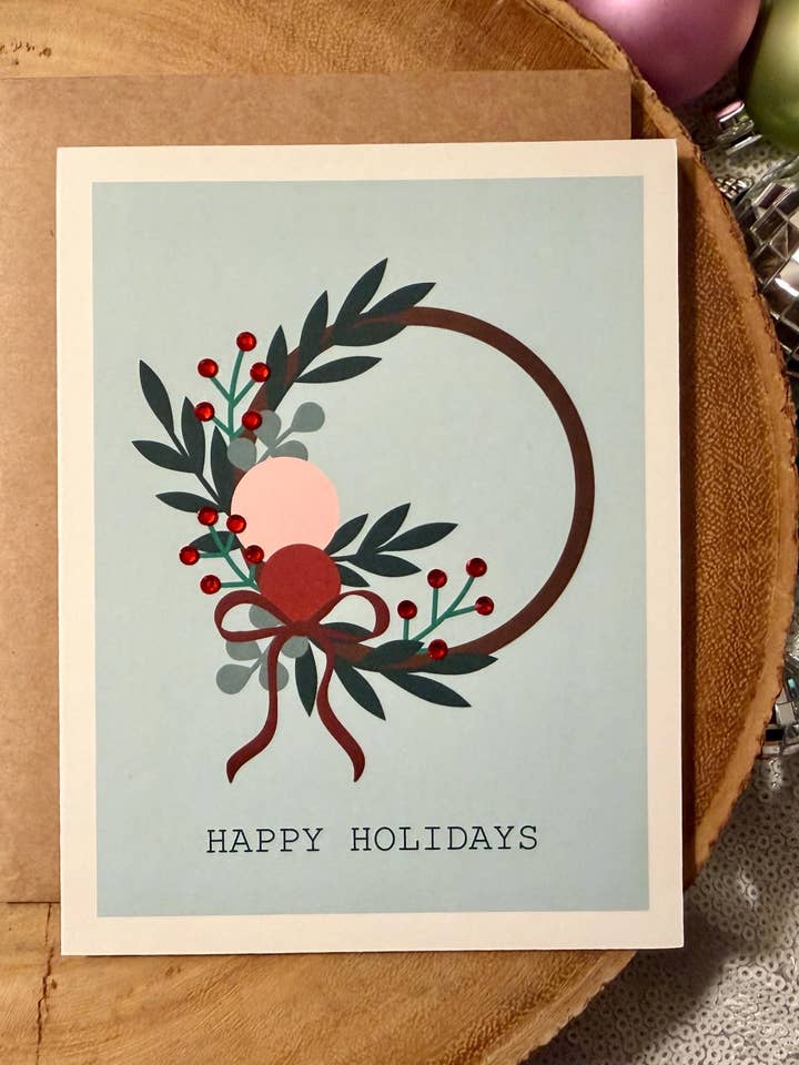 Tarjeta de Felicitación de Felices Fiestas (Cant. 1)| Decoraciones de Corona de Navidad| Felices Fiestas| para venta al por mayor de The Haus of Holly