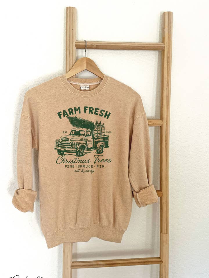 OAT COLLECTIVE - Wholesale Sweatshirt - Women's - FARM FRESH CHRISTMAS Heather Mineral Graphic Sweatshirt1