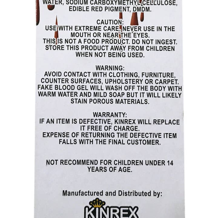 KINREX – wholesale Face paint/play makeup – Kids – Blood Gel For Makeup - Halloween Fake Blood 1 oz.1
