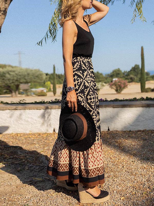 Sheer Trend - Wholesale Skirt - Women's - Loose Contrast Color Pleated Printed Skirts Bottoms11