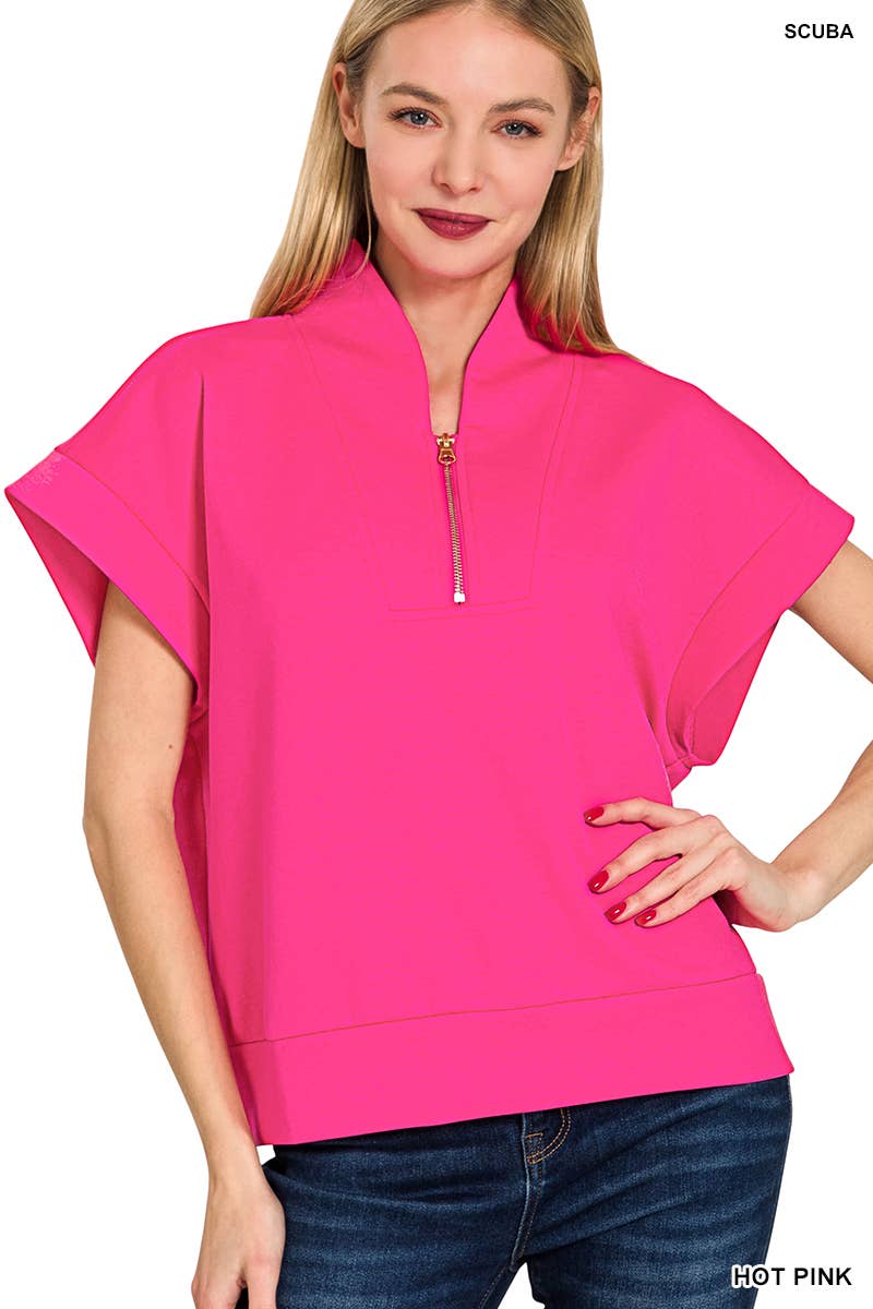 42POPS - Wholesale Sweatshirt - Women's - Scuba High Neck Half Zip Sweatshirt Top14