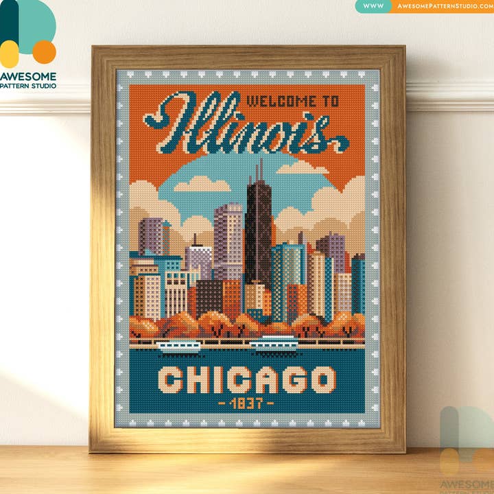 City of Chicago Illinois USA, Diamond Painting Kit - 120x162 for wholesale by Awesome Pattern Studio
