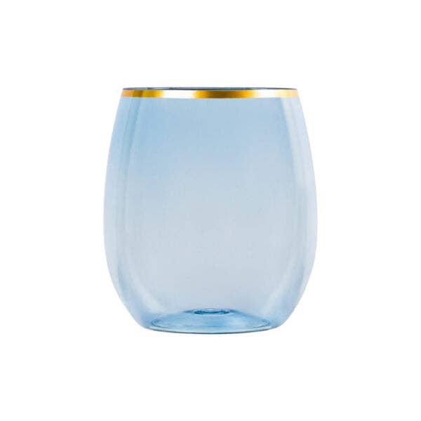 Posh Setting - Wholesale Wine Glass - 12 oz. Blue Stemless Wine Goblets With Gold Rim 6 Pack0