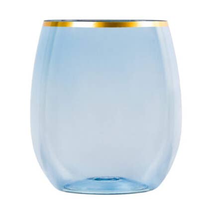 Posh Setting - Wholesale Wine Glass - 12 oz. Blue Stemless Wine Goblets With Gold Rim 6 Pack0