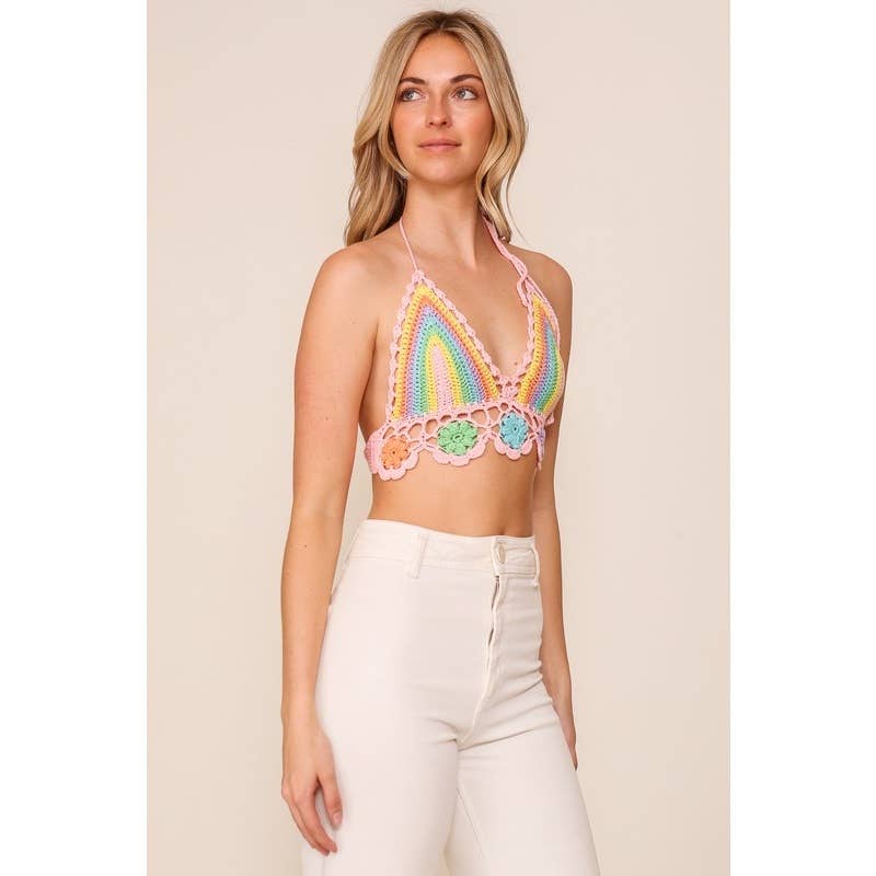 Combo rosa Top de crochet com flor arco-íris para venda a revendedores na Faire2