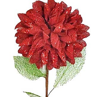 Impressive Enterprises, Inc. - Wholesale Artificial Flowers - ISB52011- 18in Sparkled Dried look Single Dahlia-Red