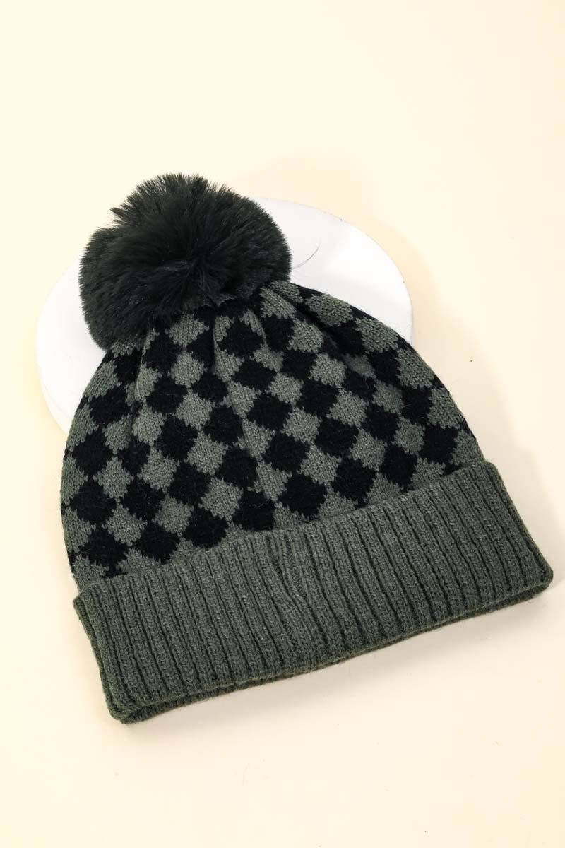 Anarchy Street - Wholesale Beanie - Women's - Checkered Pattern Pom Beanie4