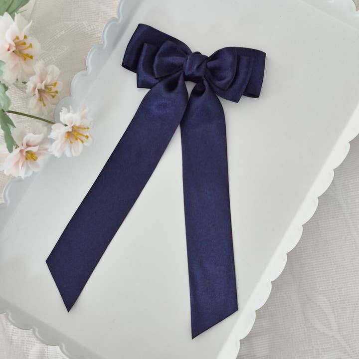 Dainty Delights Creations - Wholesale Hair Bow - Kids - Long Tail Satin Ribbon Bow-Deep Navy Wholesale