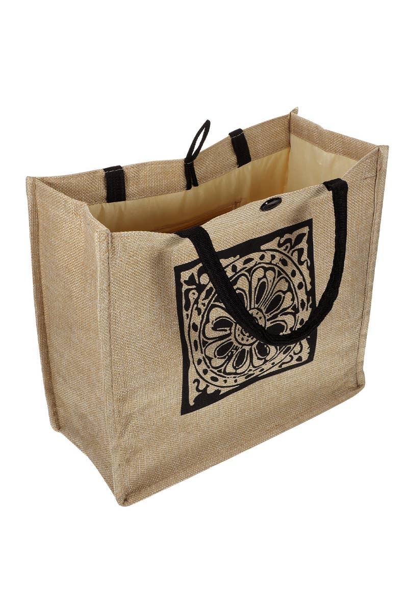 Cap Zone - Wholesale Beach Bag - Boho Tribal Print Burlap Box Tote Beach Bag10
