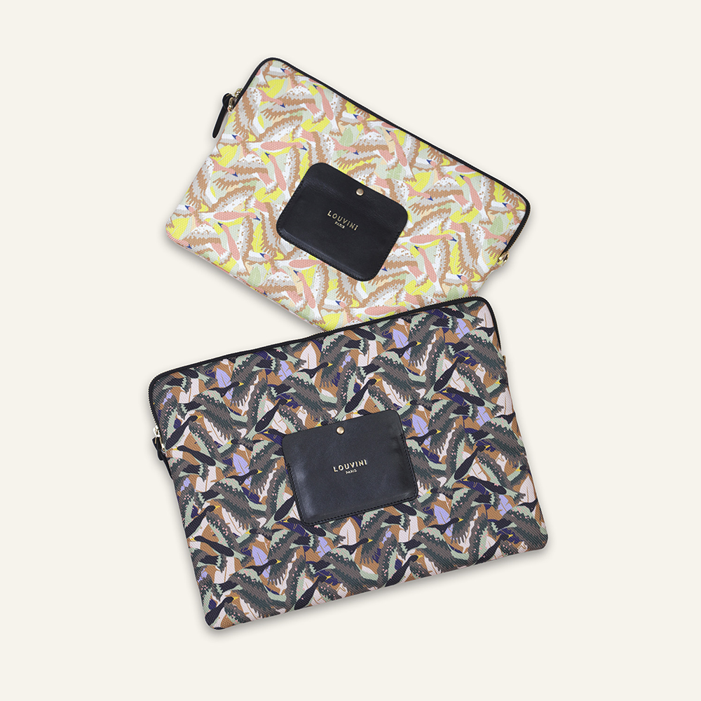 Louvini Paris - Vente Étui pour ordinateur portable/tablette – femme - Pochette pour ordinateur STELLA Oiseaux - Kaki5