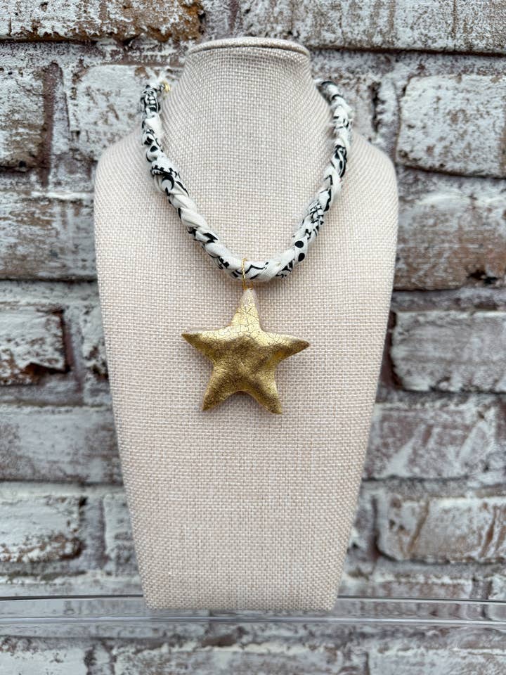 Chunky Cream Bandana with Gold Leafed Star Necklace for wholesale by Chic’d Out