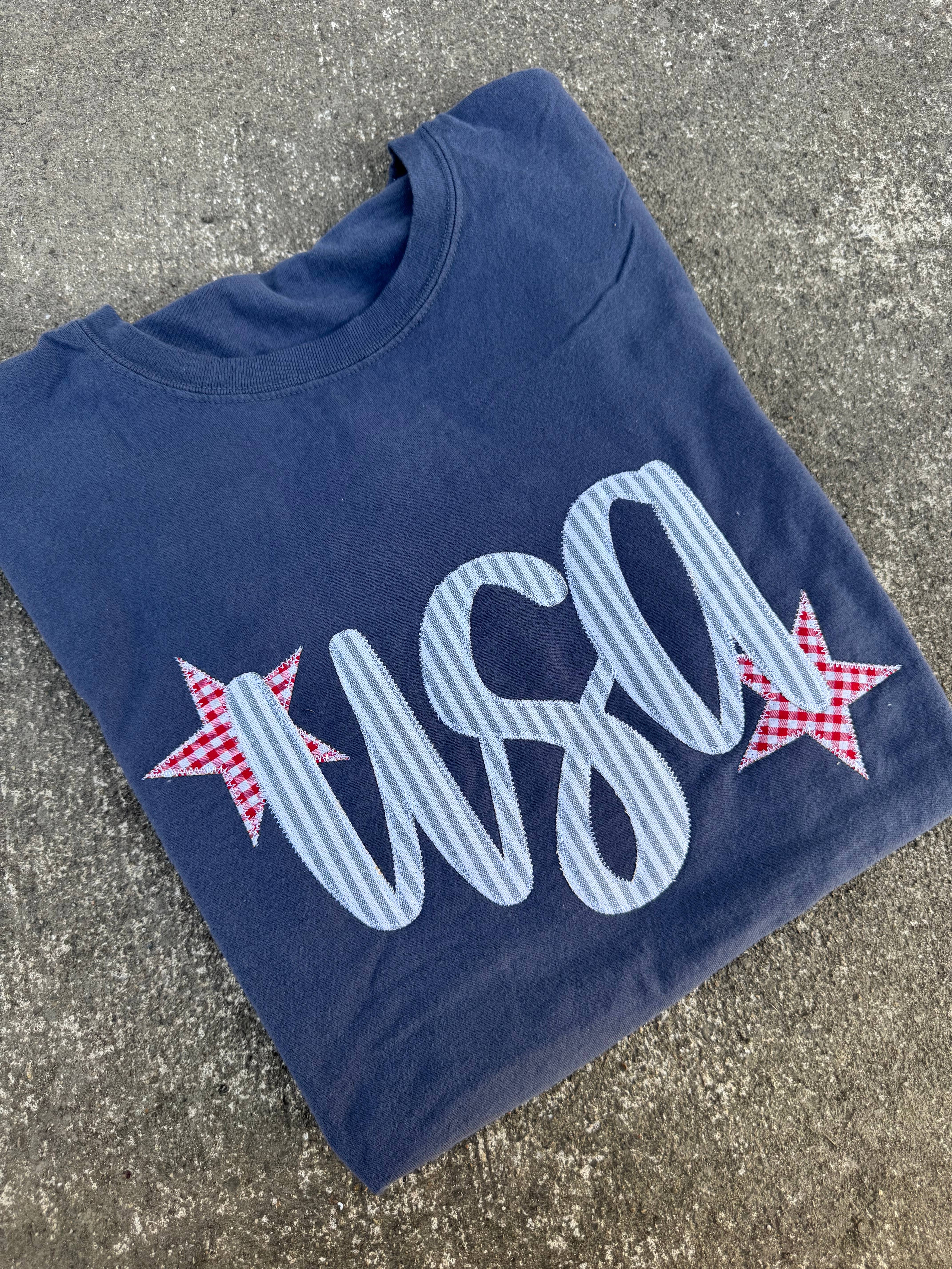 Shop Southern Belle - Wholesale T-Shirt - Women's - Denim USA Patriotic 4th of July Short Sleeve2