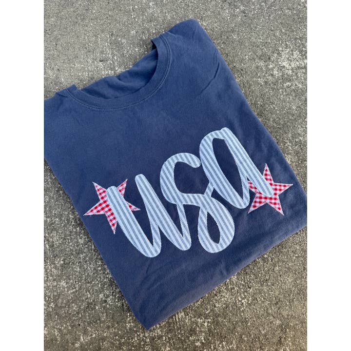 Shop Southern Belle - Wholesale T-Shirt - Women's - Denim USA Patriotic 4th of July Short Sleeve2