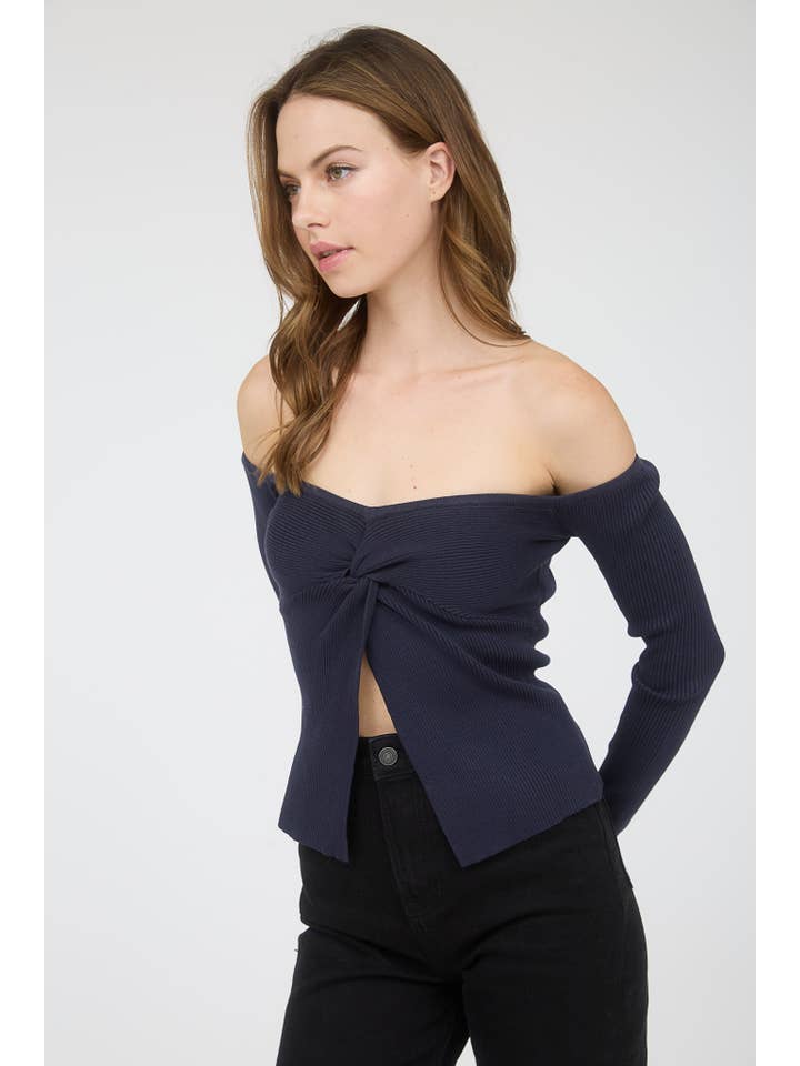The Workshop Studio - Wholesale Knit Sweater - Women's - OFF SHOULDER TWIST SPLIT FRONT KNIT SWEATER23