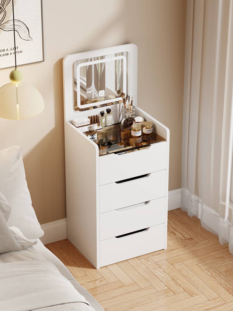 Blanc Coiffeuse 3-en-1 de 60 cm avec miroir rabattable et 3 tiroirs en vente sur Faire7