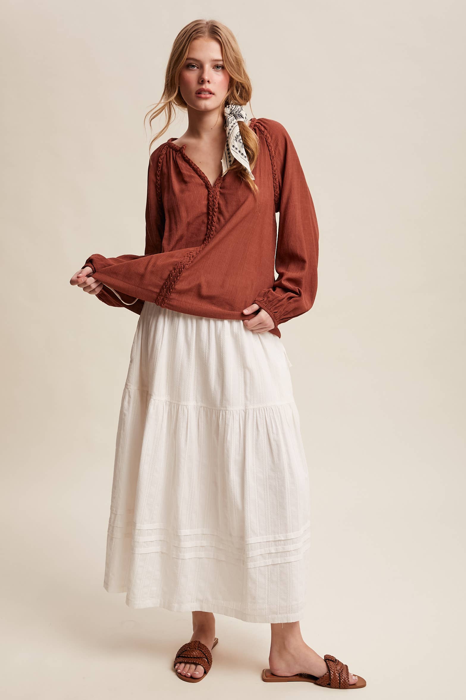 Listicle - Wholesale Blouse - Women's - Braided Trim Peasant Blouse LT144724