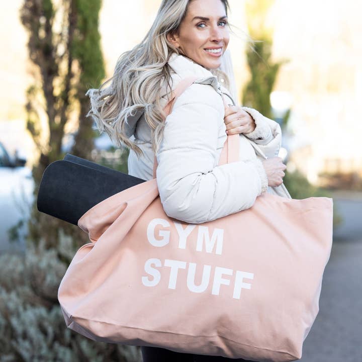 EKSTRA STOR FERSKENFARVET TOTE-TASKE MED ELFENBENSFARVET PRINT for engroshandel hos MY BAGS OF STUFF