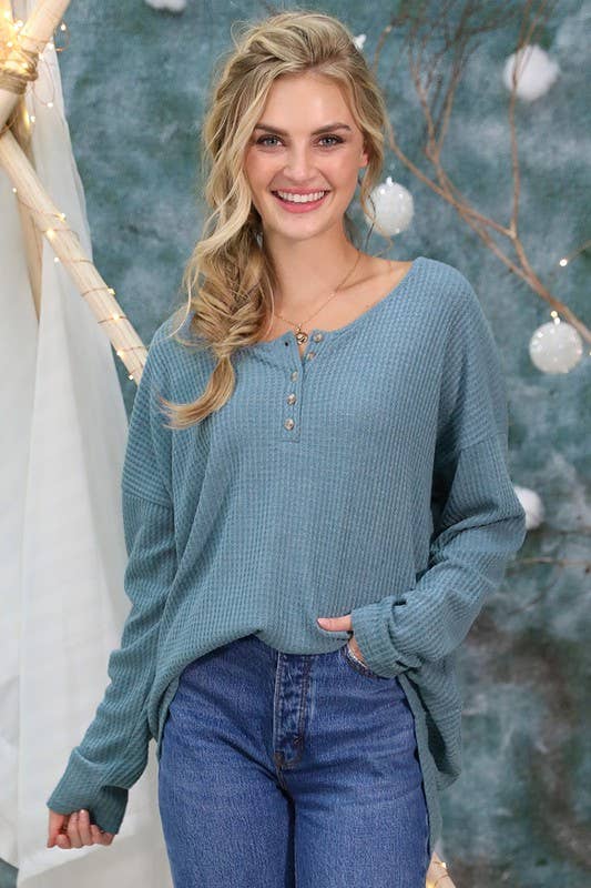 NINEXIS - Wholesale Knit Top - Women's - CWTTL450_BUTTON PLACKET LONG SLEEVE WAFFLE TOP12