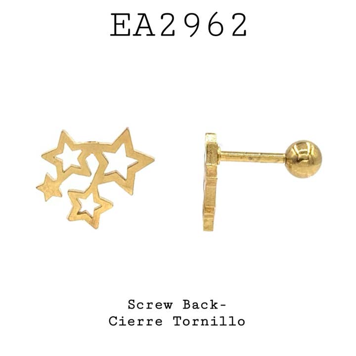 Orecchini a stella in acciaio inossidabile con chiusura a vite per la vendita all'ingrosso da parte di Nisso & Co. NYC Jewelry Wholesale