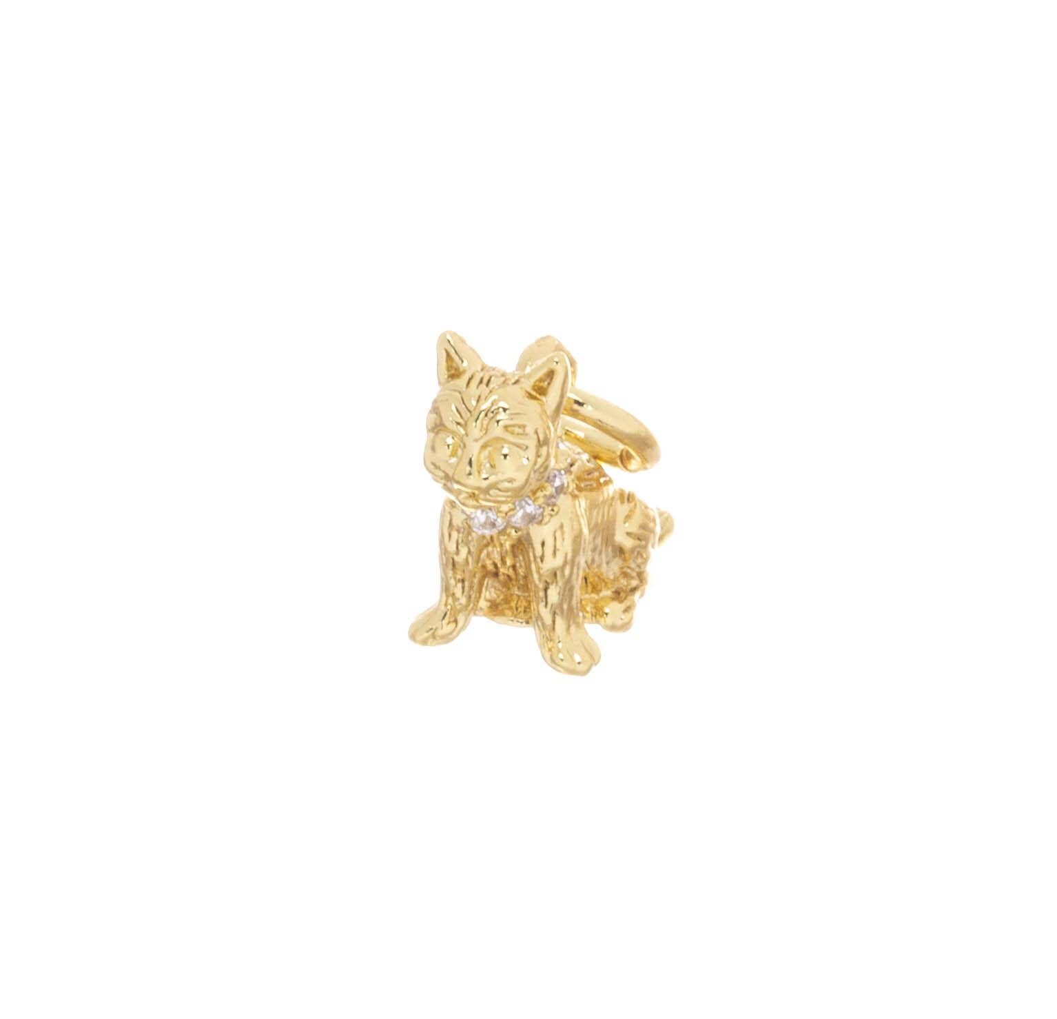 Jewel Pledge - Wholesale Individual Charm/Pendant - Gold Mini Cat Charm with CZ CPG14313