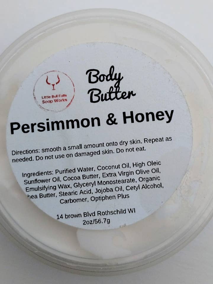 Mini-Körperbutter mit Persimmon & Honey für den Großhandel von Little Bull Falls Soap Works