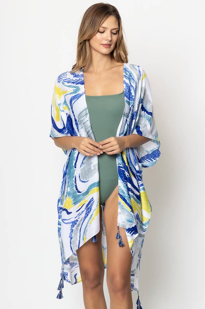 Hana - Wholesale Kimono - Women's - Abstract Print Tassel Summer Kimono5