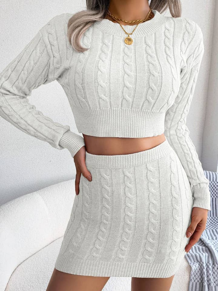 Lily Clothing - Wholesale Top & Skirt Set - Women's - CWSTB0173_WOMEN CABLE KNIT CROP SWEATSHIRT AND SKIRT SET