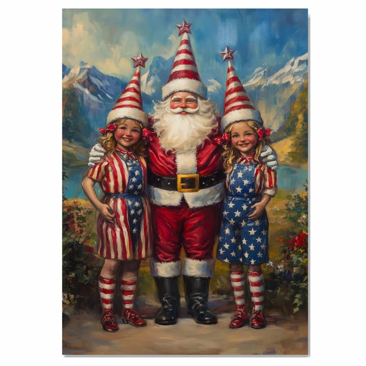 Arte de Pared de Santa con Elfos para el 4 de Julio Lienzo Enrollado Plano para venta al por mayor de Art Paradise Studios