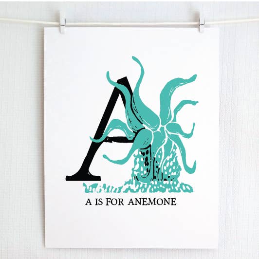 A est pour Anémone Illustration Imprimée pour la vente par Jamie Palmer Keating