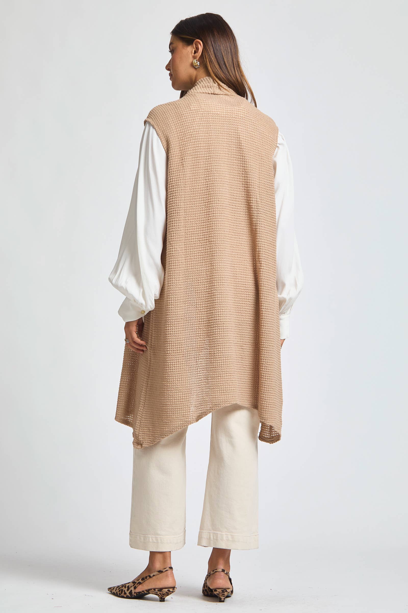 Dear Scarlett - Wholesale Outerwear Vest - Women's - Sleeveless Crochet Midi Vest Cardigan6