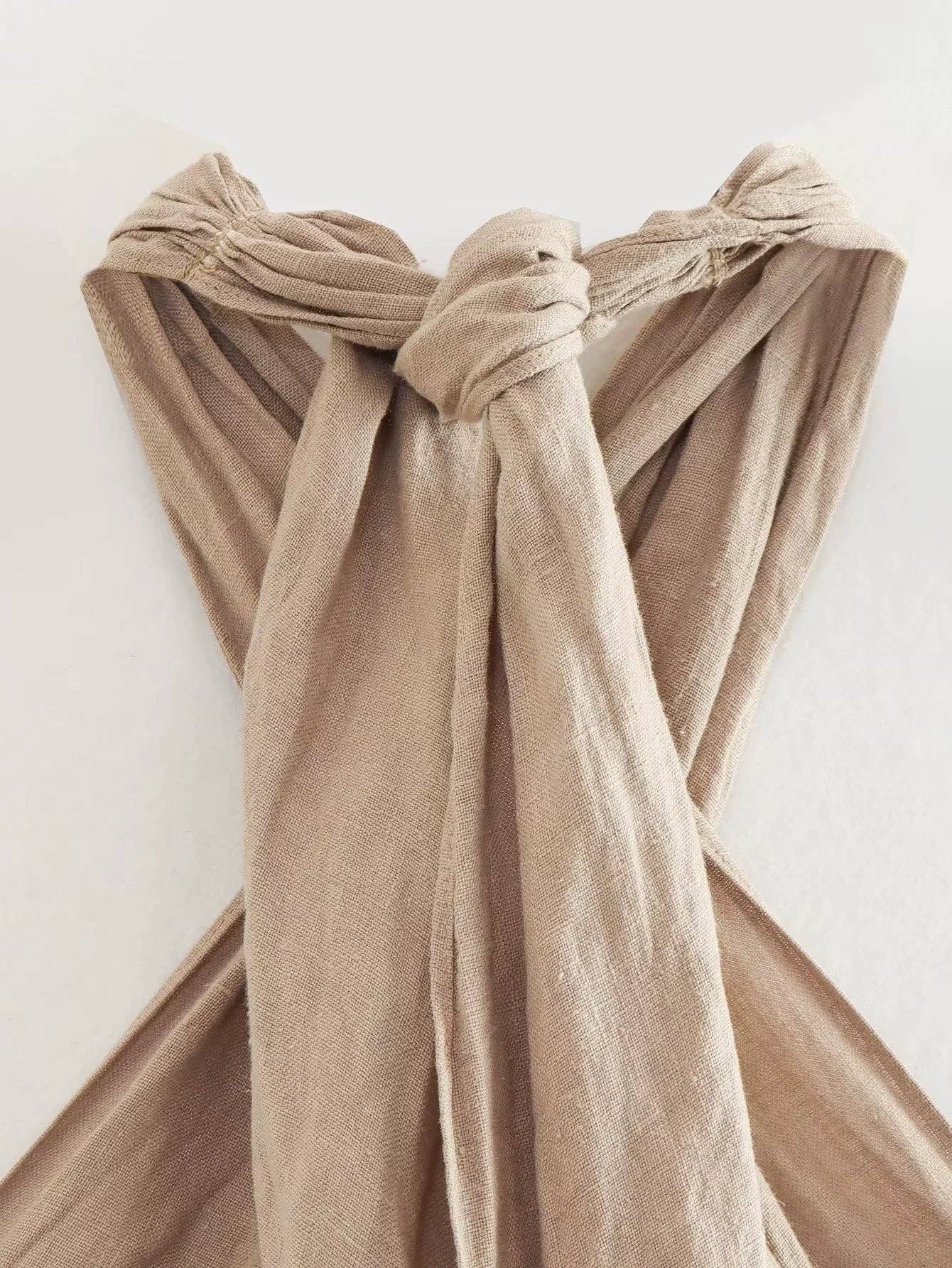 Khaki Ladies Criss Cross Tie Halter Top And Pants Set 9711 for wholesale on Faire10