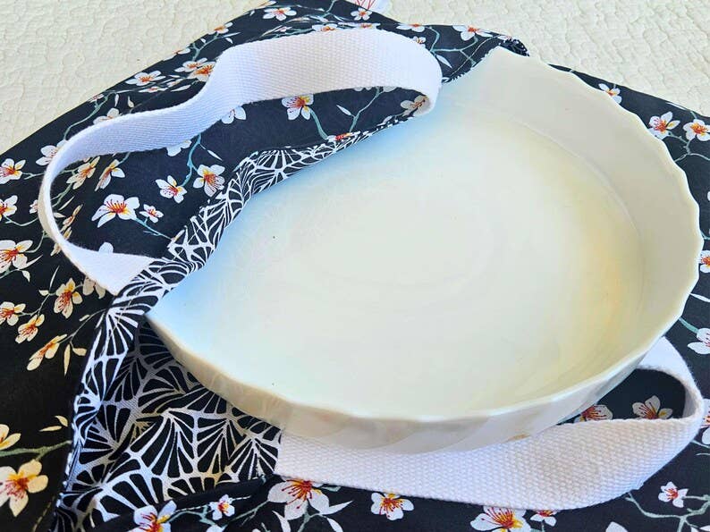 NS par Nathalie SEVE - Vente Sachet de conservation/film alimentaire - Sac à Tarte - Fleurs d'Amandier Noir - Porte plat réversible2